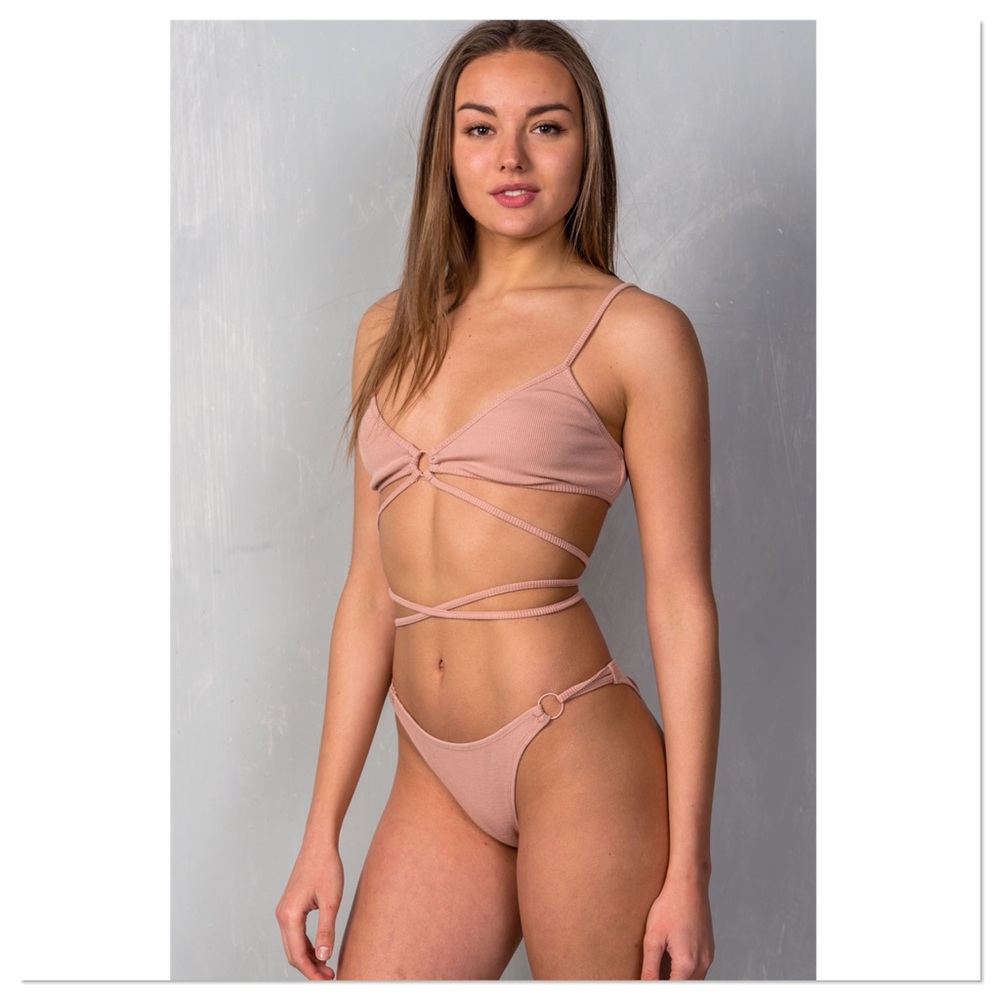 Nude Strappy Two Piece Cheeky Bikini Set - Picture 2 of 5